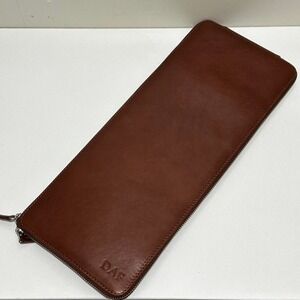 RedEnvelope Brown Leather Travel Tech Tie Organizer Zip Folio Case DAF Initials